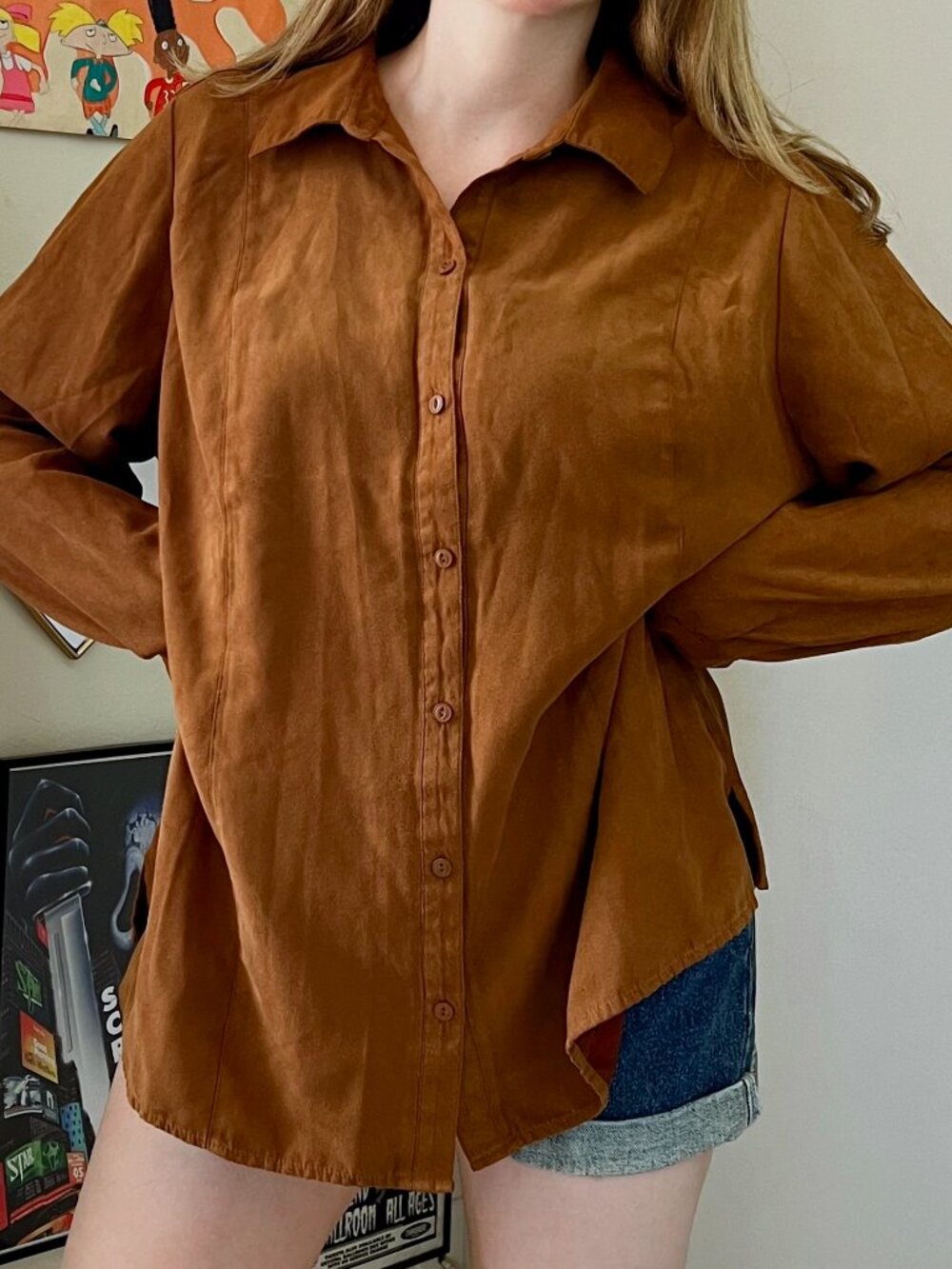 Catherine's Brown Faux Suede Blouse Women's Size 1X Plus Size